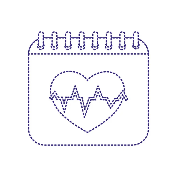 Calendario Forma Punteada Con Latidos Del Corazón Para Organizar Ilustración — Archivo Imágenes Vectoriales