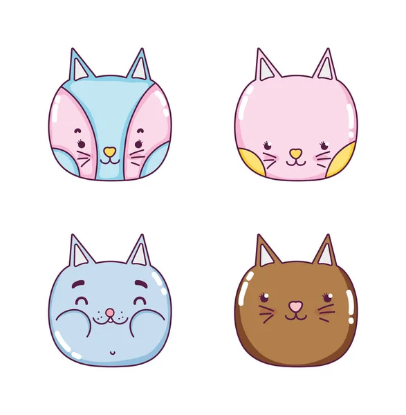 Set of cute cats heads cartoons vector illustration graphic design