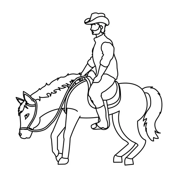 Linha Homem Com Chapéu Passeio Cavalo Animal Vetor Ilustração — Vetor de Stock