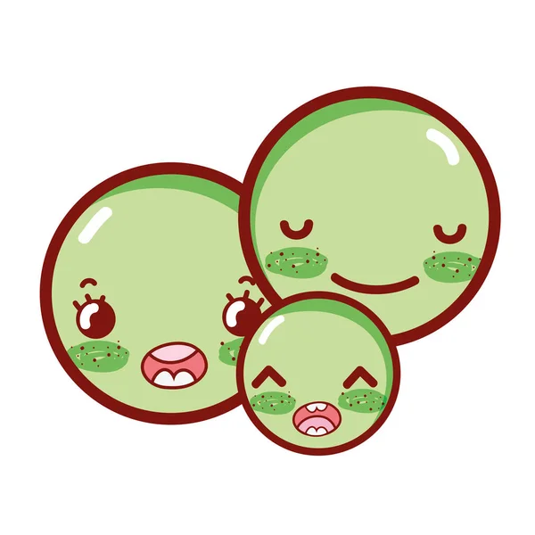 Kawaii Schattig Erwten Biologische Plantaardige Vectorillustratie — Stockvector