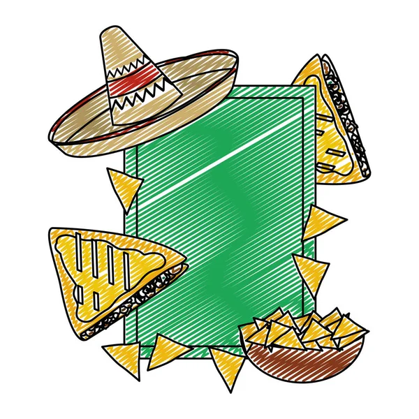 Emblème Doodle Avec Illustration Vectorielle Alimentaire Mexicaine Traditionnelle Délicieuse — Image vectorielle