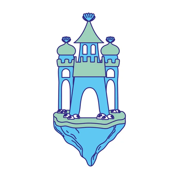 Duo Color Cute Medieval Castle Floating Sland Vector Illustration — Stock Vector