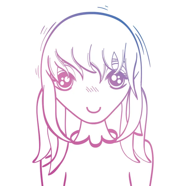 Linia Piękna Anime Dziewczyna Ilustracji Wektorowych Fryzurę Bluzka — Wektor stockowy