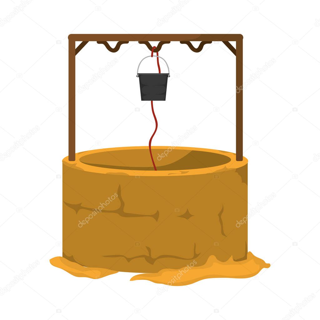 water well hole with rope and bucket vector illustration