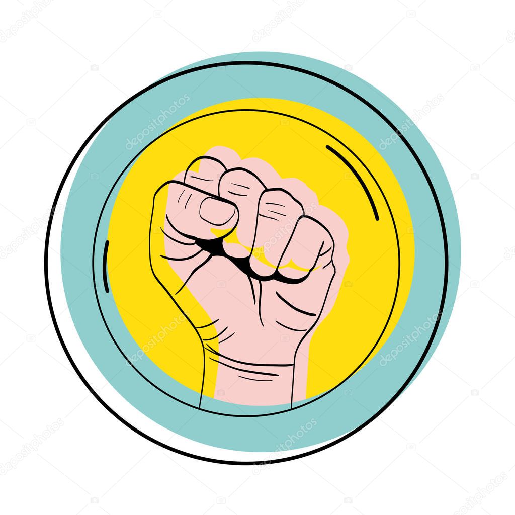 moved color sticker person hand oppose protest vector illustration