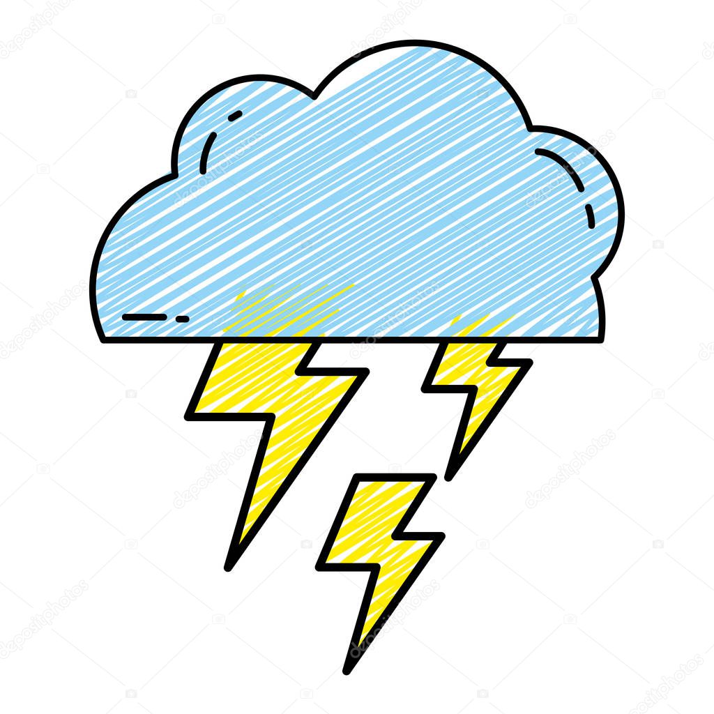 doodle cloud with thunders weather to electry rays vector illustration