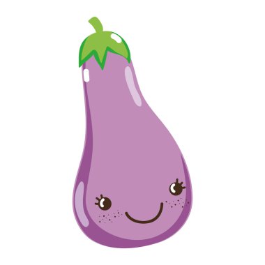 Kawaii mutlu patlıcan lezzetli sebze vektör çizim