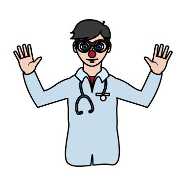 renk adam doktor palyaço burnu ve Tekdüzen vektör çizim ile