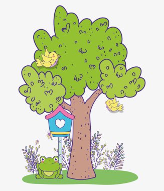 bahar ağaç posta kutusu ve dalları ile vektör çizim yaprak