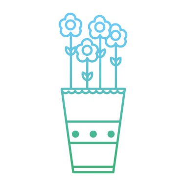 yaprakları ve plantpot vektör çizim içinde yaprakları ile bozulmuş satır güzel çiçekler