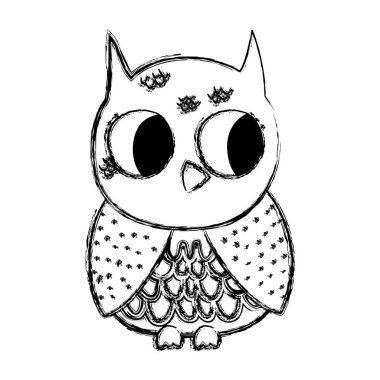 Grunge çok güzel baykuş vahşi sevimli hayvan vektör çizim