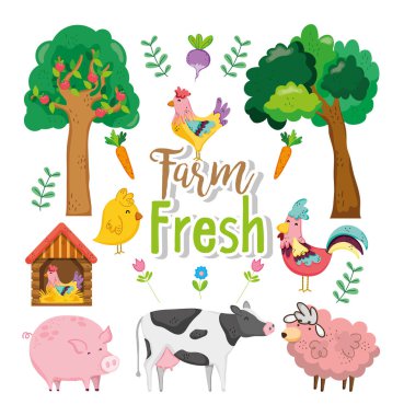 Şirin çiftlik taze karikatürler hayvan illüstrasyon grafik tasarım vektör