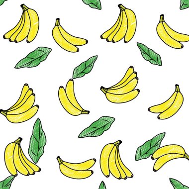 Organik babana meyve beslenme arka plan vektör çizim ile doodle