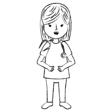 Grunge kadın doktor stetoskop aracı ve Tekdüzen vektör çizim ile