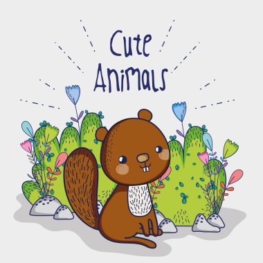 Sevimli sincap doodle karikatür vektör çizim grafik tasarım