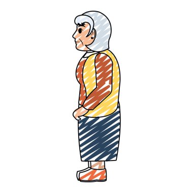 yanında rahat kıyafetler ve hairtyle vektör çizim ile yaşlı kadın doodle