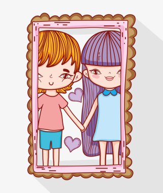 ayna vektör çizim kalbimizde ile sevimli romantik çift