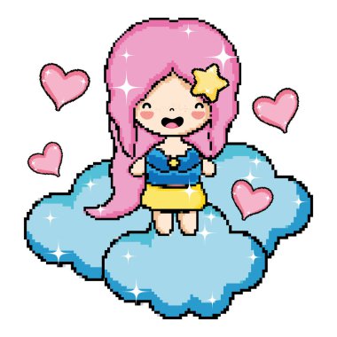 mutlu kadın saç modeli ile kalpleri ve bulutlar vektör çizim