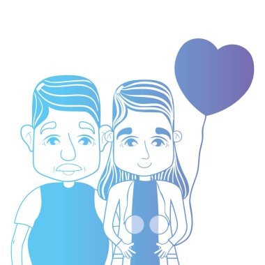 satır çift togeter saç modeli ve kalp balonlar vektör çizim ile