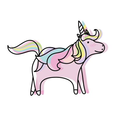 renk güzel tek boynuzlu at güzel saçlı ve boynuz vektör çizim taşındı