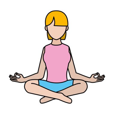 Yoga gevşeme pozisyon vektör çizim ile oturan kadın renk