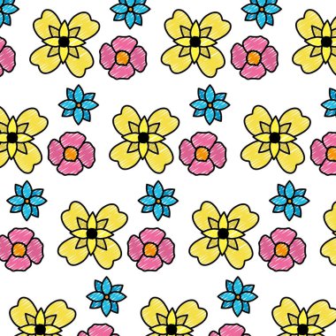 doğal yaprakları arka plan vektör çizim ile güzel çiçekler doodle