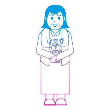 bozulmuş çizgi saç modeli ve köpek eller vektör çizim içinde yaşlı kadınla