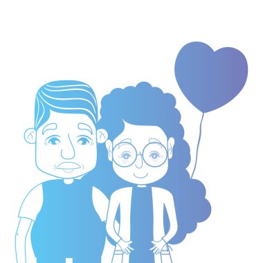 satır çift togeter saç modeli ve kalp balonlar vektör çizim ile