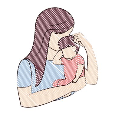 şirin anne ile küçük oğlu silah vektör çizim doodle