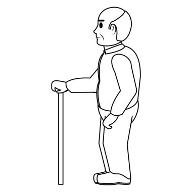 satır yaşlı adam giysi ve baston vektör çizim tarafında