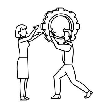 Sanayi dişli işlem vektör çizim ile zarif iş adamları satır