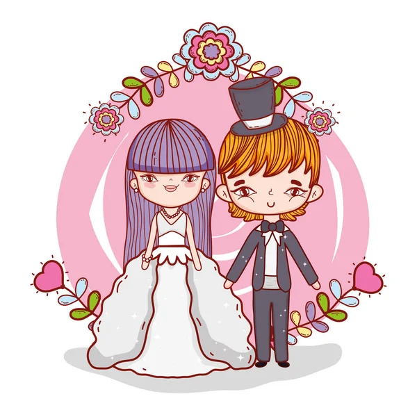 Fille Garçon Couple Mariage Avec Branches Illustration Vectorielle — Image vectorielle