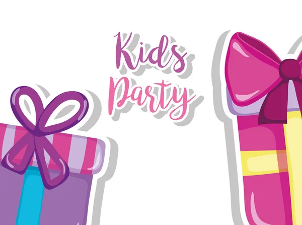 Dla Dzieci Kids Party Projekt Graficzny Ilustracja Wektor Kreskówka Giftboxes — Wektor stockowy