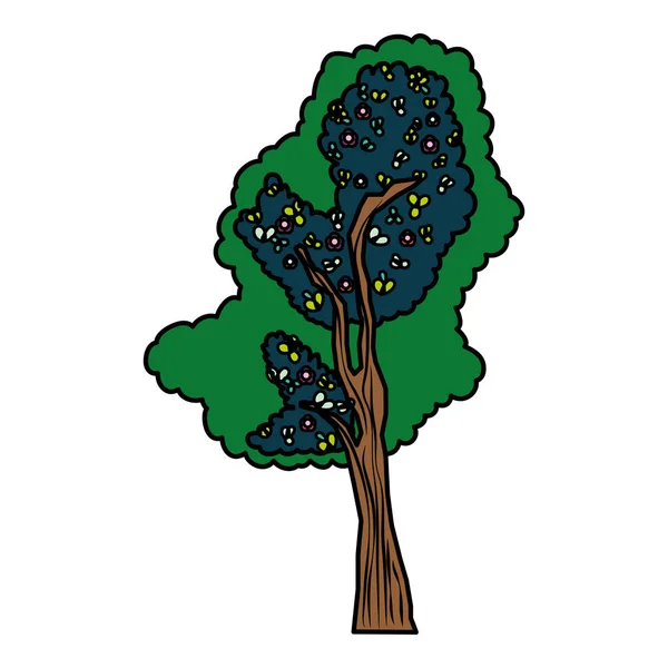 Colore Albero Gambo Con Foglie Esotiche Rami Vettoriale Illustrazione — Vettoriale Stock