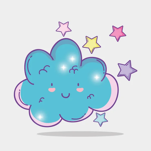 Feliz Nube Ondulada Con Lindas Estrellas Vector Ilustración — Vector de stock