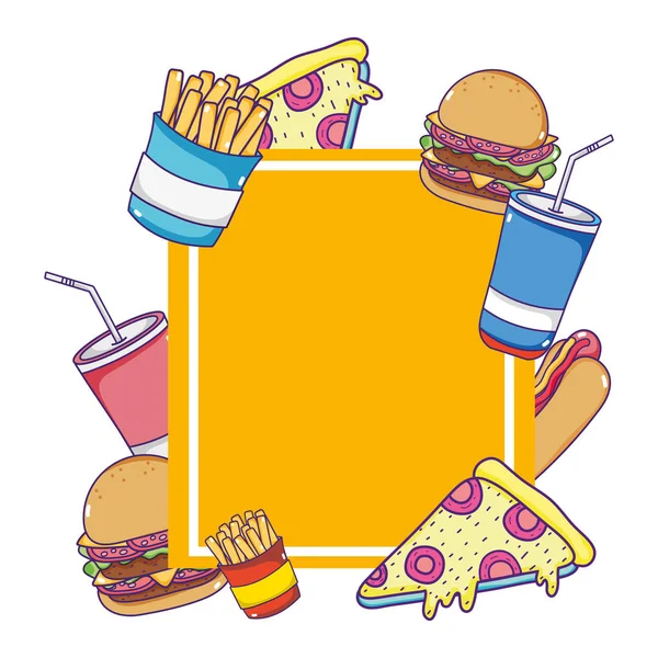 Emblem Unhealthy Fastfood Meal Decoration Vector Illustration — Stock Vector