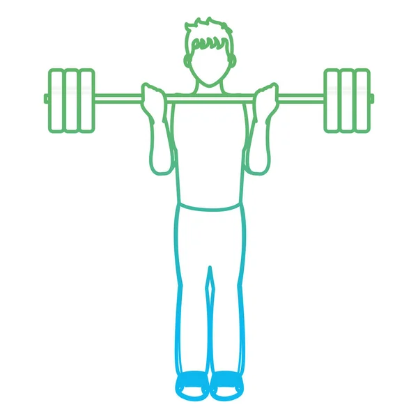 Degraded Line Fitness Man Weight Exercise Training Vector Illustration — Stock Vector