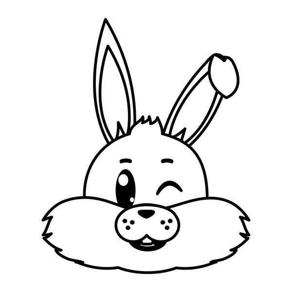 Line Funny Wild Rabbit Animal Head Vector Illustration — Stock Vector