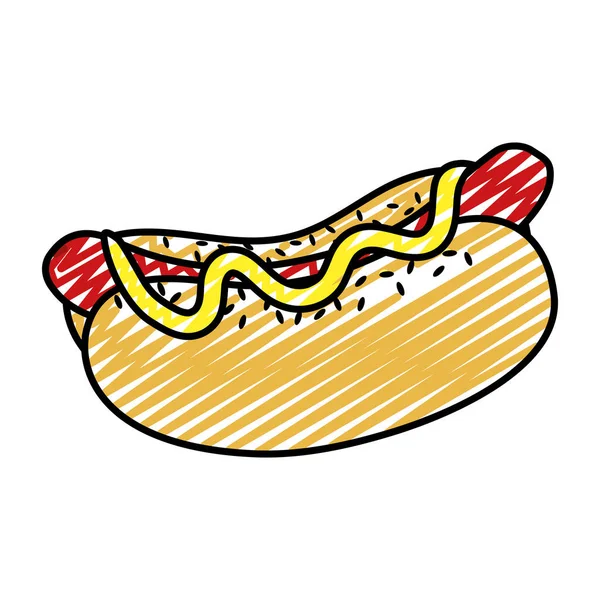 Gribouiller Savoureux Hot Dog Malsain Vecteur Jeûne Alimentaire Illustration — Image vectorielle