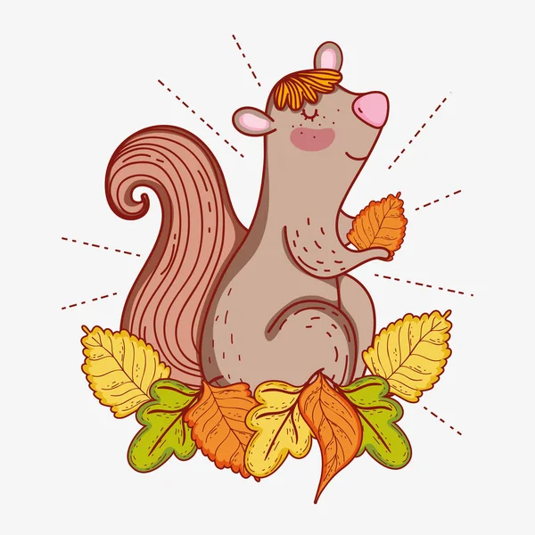Σκίουρος Ζώο Τραπέζια Φθινόπωρο Φύλλα Εικονογράφηση Διάνυσμα — Διανυσματικό Αρχείο