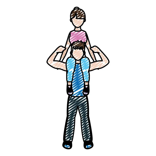 Man Die Schouder Vrouw Opleiding Vectorillustratie Doodle — Stockvector