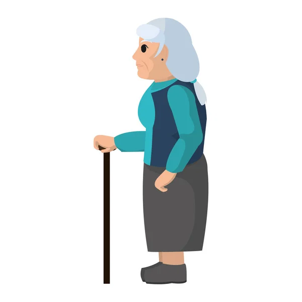 Vecchia Donna Sul Lato Con Vestiti Bastone Passeggio Vettoriale Illustrazione — Vettoriale Stock