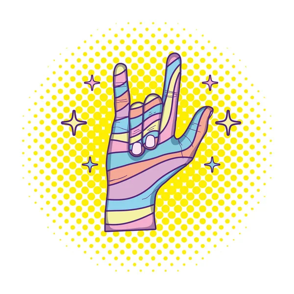 Hand Rock Gesture Sign Stars Vector Illustration — Stock Vector