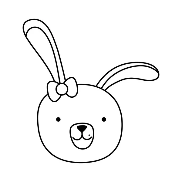 Ligne Dessin Animé Lapin Femelle Tête Avec Ruban Arc Vecteur — Image vectorielle