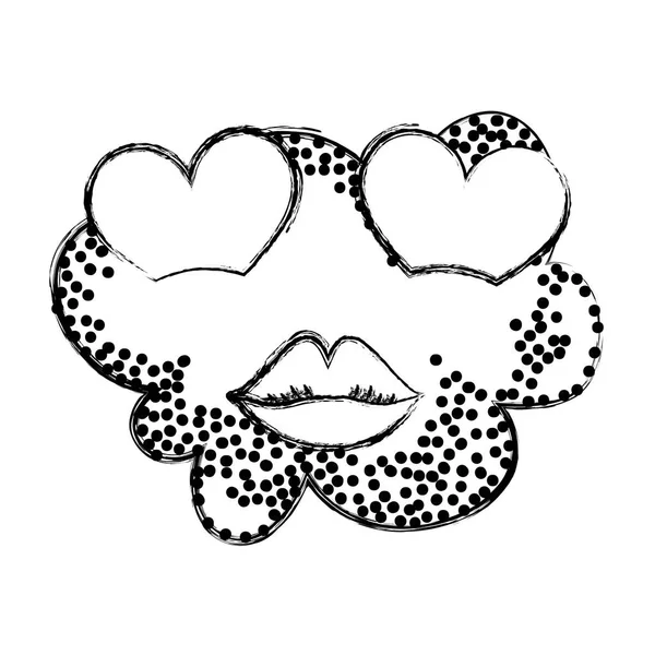 Grunge Kawaii Amore Nube Con Carino Labbra Vettore Illustrazione — Vettoriale Stock
