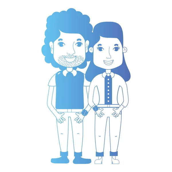 Línea Pareja Junto Con Peinado Ilustración Vector Ropa — Vector de stock