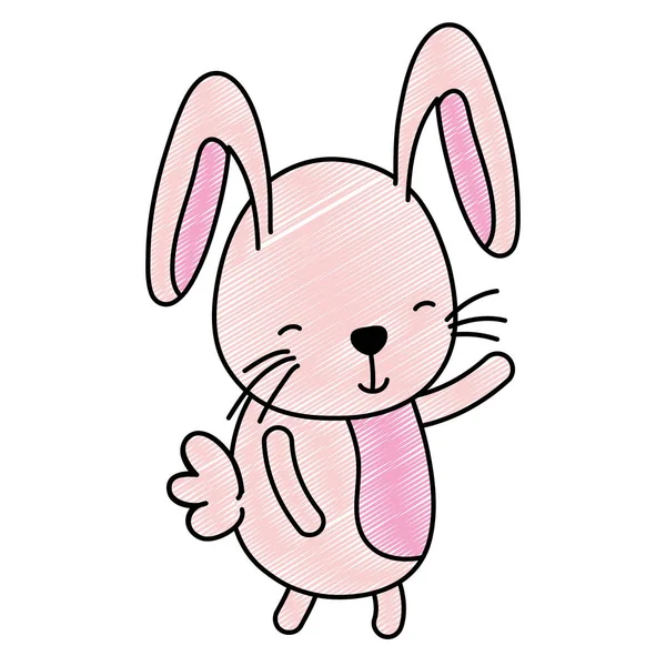 Doodle Lapin Heureux Animal Mignon Avec Illustration Vectorielle Queue — Image vectorielle