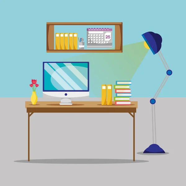 Bureau Flat Met Bureau Werk Accessoires Vectorillustratie — Stockvector