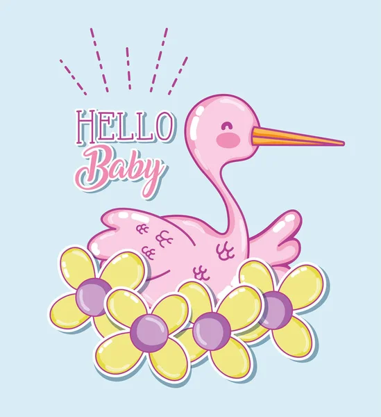 Hello Baby Shower Card Stork Vector Illustration Graphic Design — Stock Vector