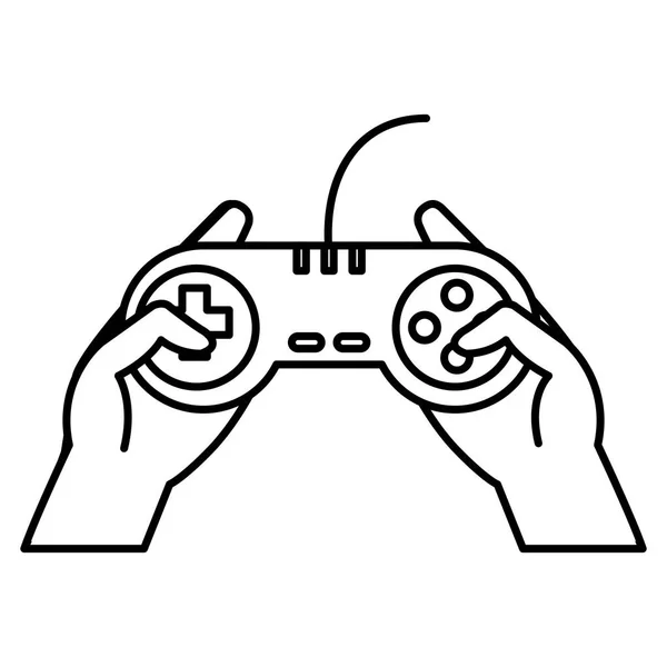Line Videogame Controller Technology Buttons Hands Vector Illustration — Stock Vector